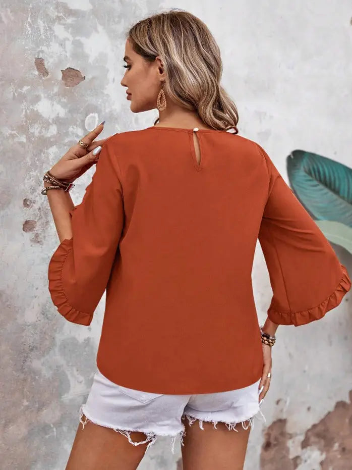 Women’s Solid Ruffle Loose Fit Blouse