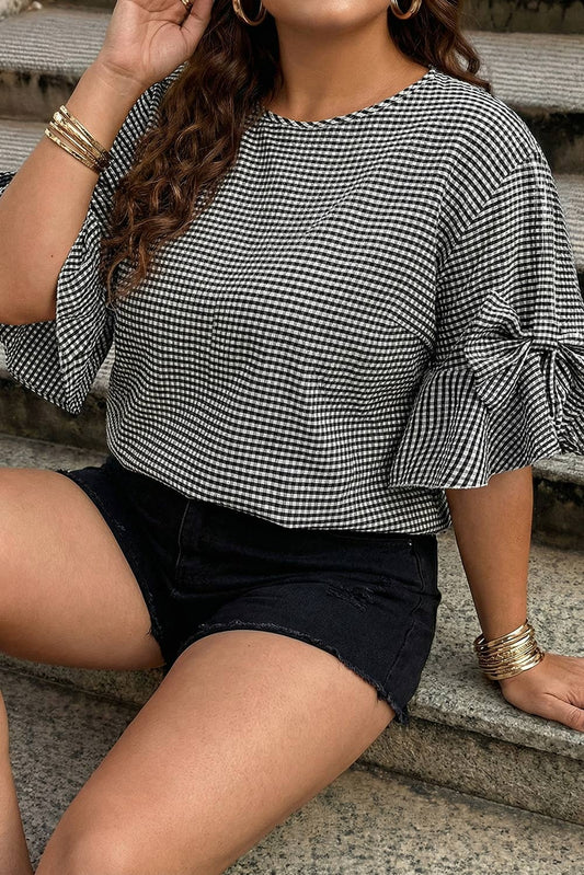 Plaid Bow Decor Bell Sleeve