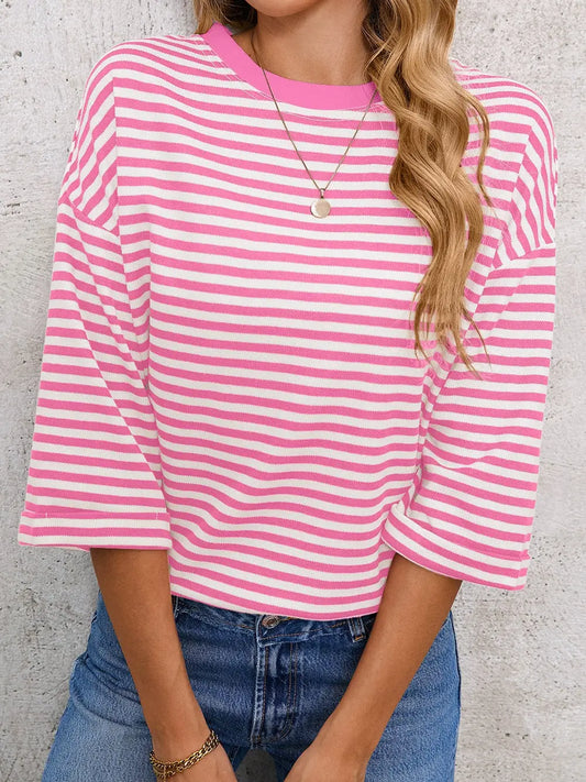 Pink Striped Knit Back Bow Tie Open Back Top